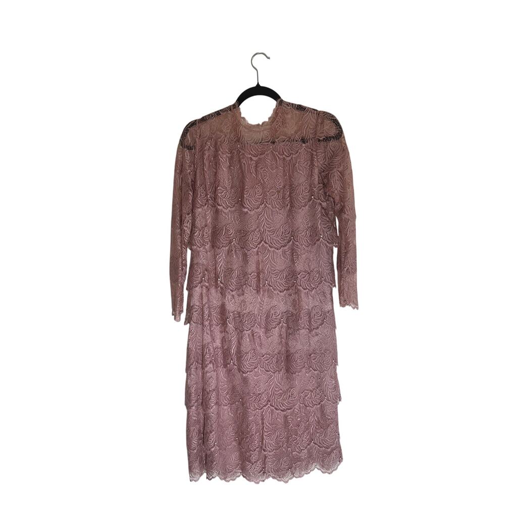 Rina di Montella Women Lace Dress Size 6 Vintage Elegant Pink Floral Long Sleeve